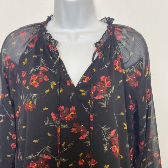 Denver Hayes Floral Chiffon puffy sleeve Blouse Size Extra Small - Picture 4 of 9
